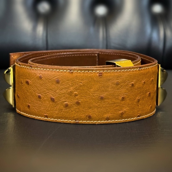 Vintage Hermès Ostrich Collier De Chien Cognac Brown Belt main image 5